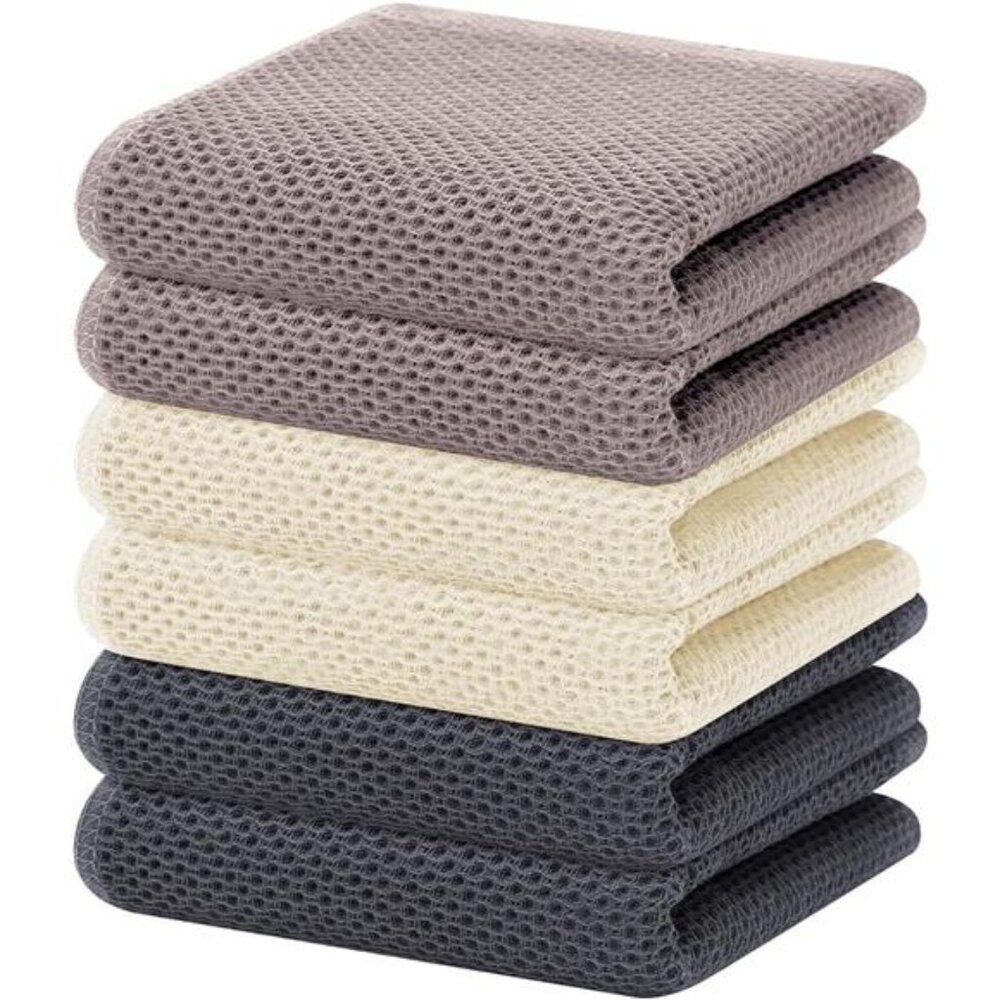 100% Cotton Waffle Weave Kitchen Dish Towels, Ultra Soft Absorbent Quick